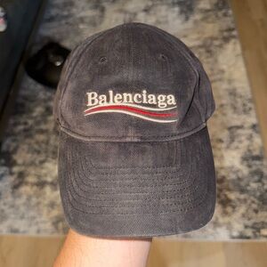 Balenciaga Campaign Political Logo Faded Grey Destroyed Denim Baseball Hat